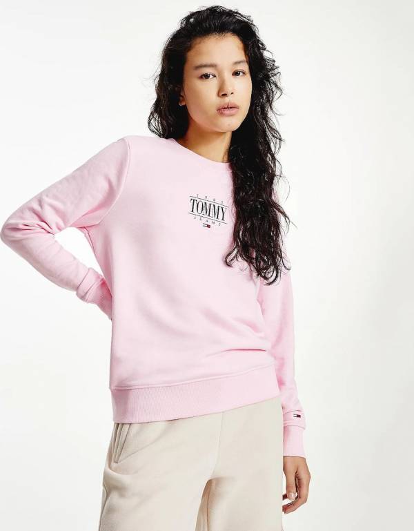 TOMMY JEANS REG ESSENTIAL LOGO 1 CREW ROMANTIC PINK - Φούτερ & Ζακέτες