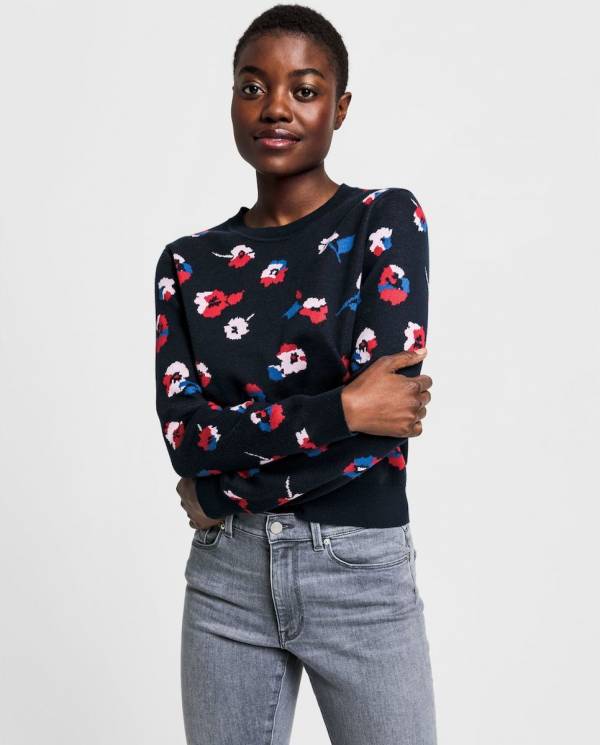 GANT D1. FLOWER ALLOVER CREW EVENING BLUE - Πουλόβερ