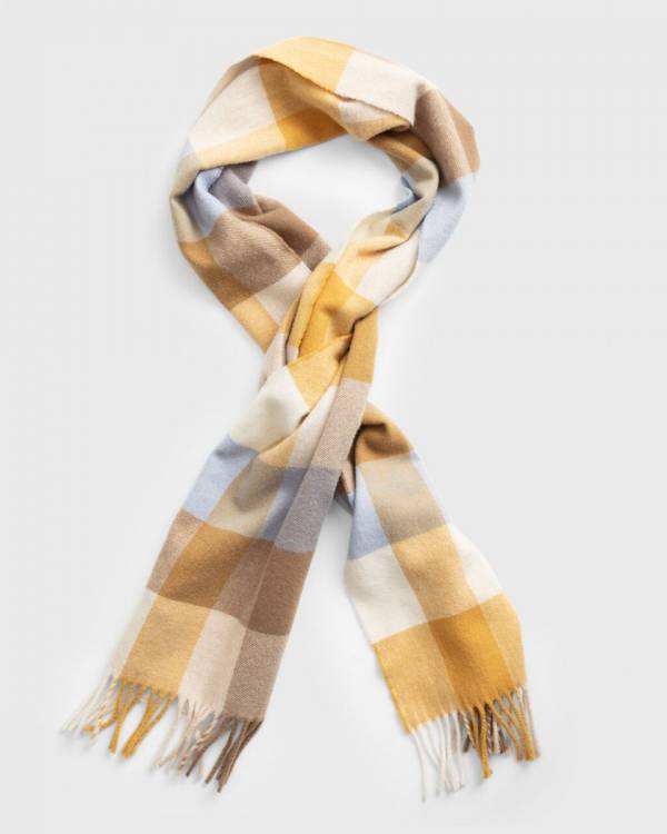 GANT D2. MULTI CHECK SCARF HONEY GOLD - Καπέλα & Φουλάρια
